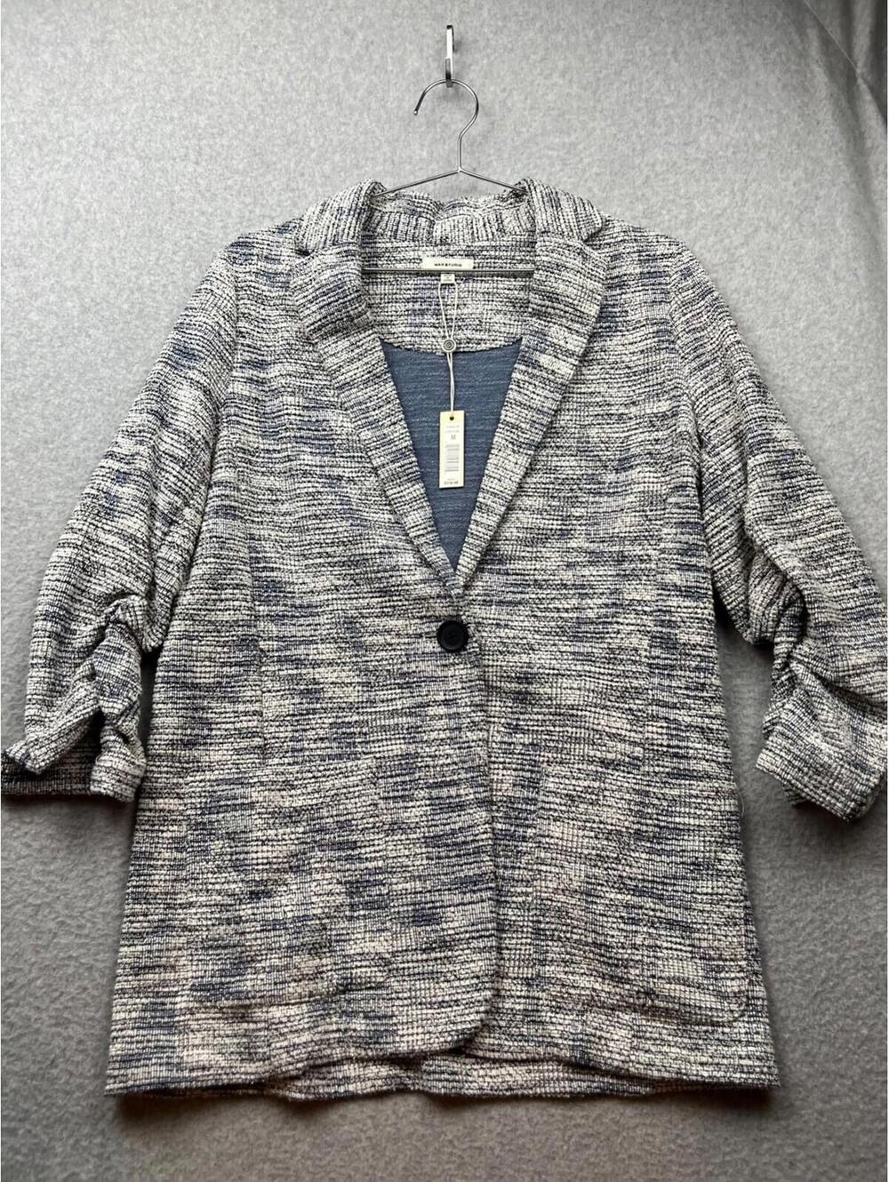 Max Studio Womens Tweed Blazer Jacket Textured 3/4 Sleeve Size M Career Office